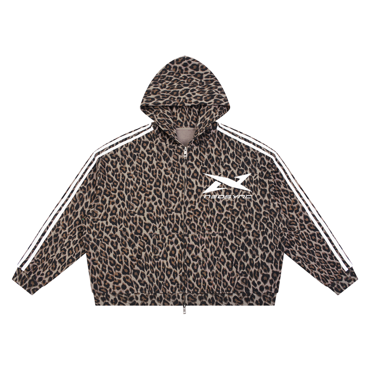 STRIPE LEOPARD ZIP-UP HOODIE