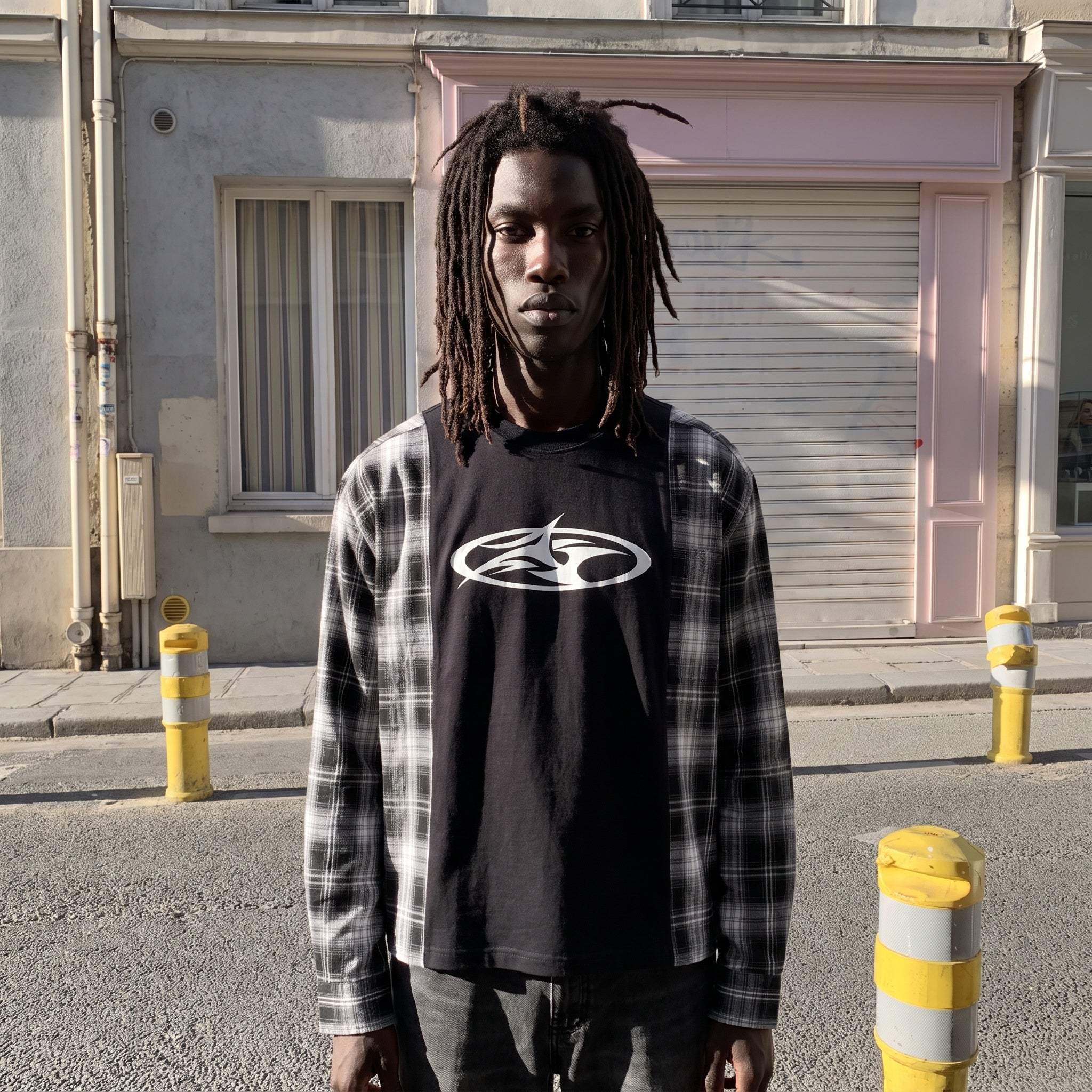 "Sync Plaid" Panel Long Sleeve T-Shirt